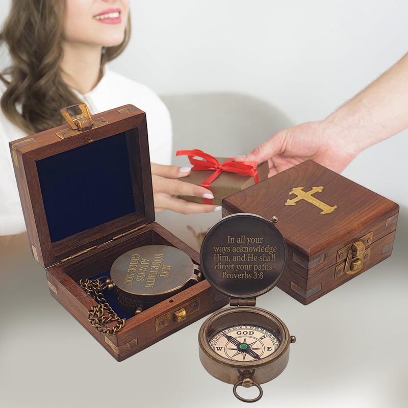 Baptism Gifts for Boys - Engraved Working Handmade Compass with Scripture - Religious, Christian, Catholic, Christening, First Communion, Confirmation Gifts for Teenage Boys and Men
