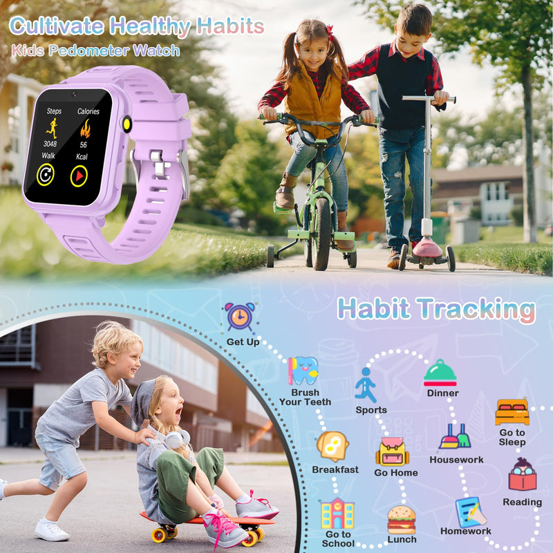 Kids Smart Watch Gift for Girls Age 3-12, 24 Games HD Touch Screen Girls Watch with Camera Video Music Player Pedometer Flashlight 12/24 hr Toys Gifts for 6 7 8 9 10 Year Old Girl Birthday Gift Purple - BeesActive Australia