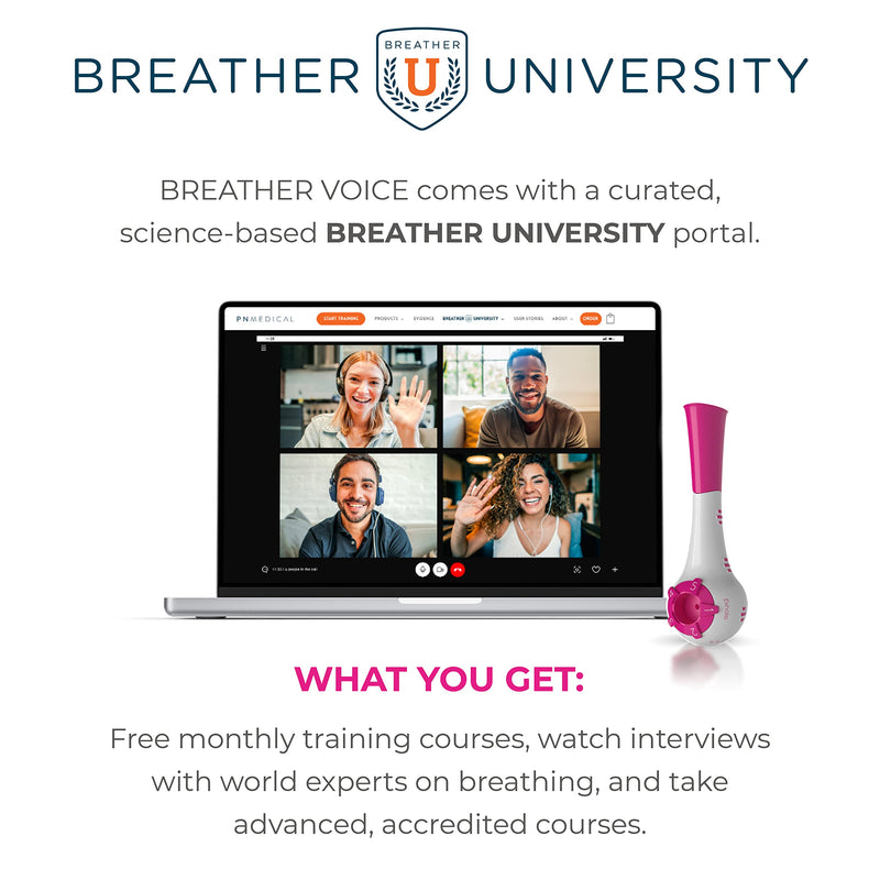 BREATHER PINK │ Natural Breathing Exerciser Trainer for Drug-Free Respiratory Therapy │ Breathe Easier with Stronger Lungs │ Guided Mobile Training App Included - BeesActive Australia