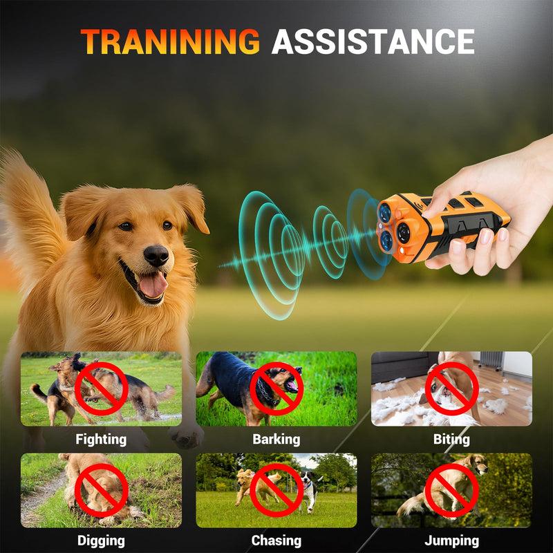 Dog Bark Deterrent Device, Upgrate Anti Barking Device for Dogs 32ft Max Range, 5 in 1 Ultrasonic Dog Bark Deterrent Stopper Repeller Silencer, Barks No More Dog Training Device for Indoor & Outdoor.