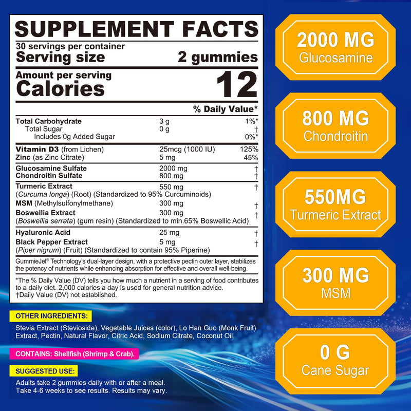 NEVISS Glucosamine Chondroitin Gummies with MSM & Turmeric, Sugar Free | Extra Strength - Flexibility Support with Boswellia, Hyaluronic Acid, Vitamin D3 & Zinc, Pineapple Flavor, 60Cts 60 Count (Pack of 1)