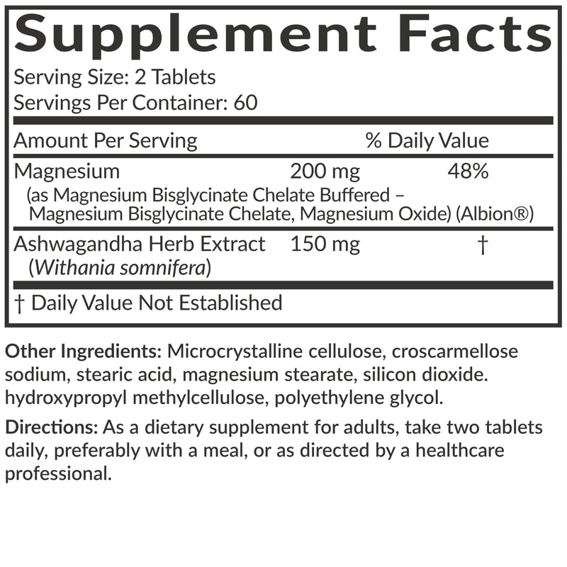 Futurebiotics Magnesium Glycinate + Ashwagandha, 120 Tablets | 2-in-1 Stress & Mood Support, High Absorption, Gentle On The Stomach, Non-GMO, Gluten Free, Soy Free 120 Count (Pack of 1)
