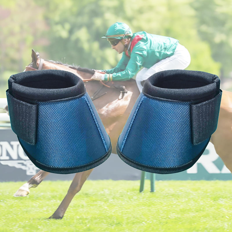 Professional Equestrian Bell Boots, Navy Blue Ballistic Nylon No-Turn Horse Hoof Protective Cover with Padded Rim, 1 Pair