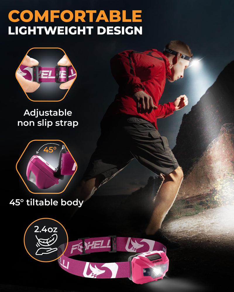 Foxelli Rechargeable LED Headlamp Bundle of 2 - Blue & Pink: Ultralight Waterproof Head Lamp with Red Light for Running, Camping, Hiking & Outdoor - BeesActive Australia