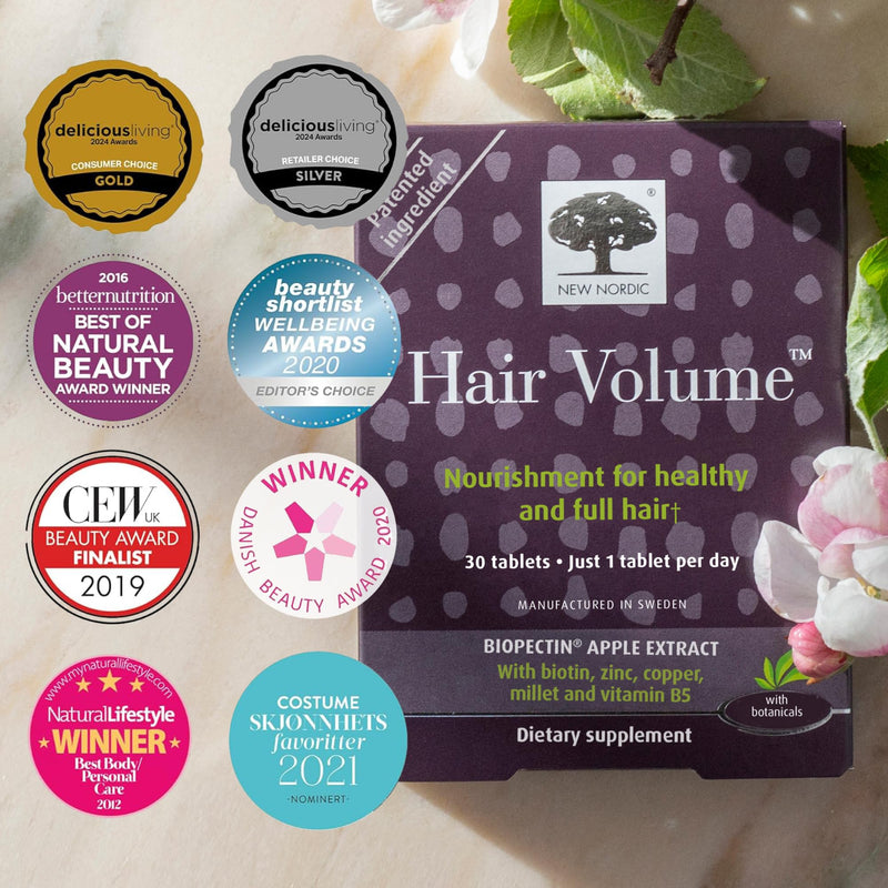 NEW NORDIC Hair Volume Daily Biotin Support Supplement | 90 Tablets | Daily hair supplement tablets made with biotin and Annurka apple extract for simple incorporation into your daily routine 90 Count (Pack of 1)