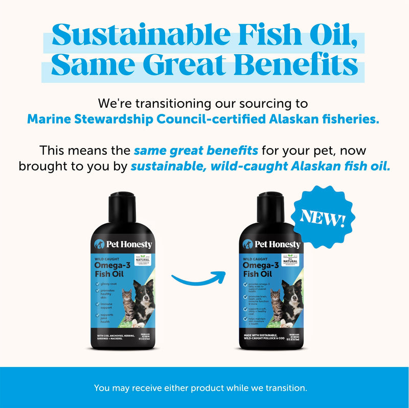 Omega 3 Fish Oil for Dogs and Cats - Liquid Fish Oil for Dogs Skin and Coat Supplement, Dog Omega 3 Fish Oil Supplement EPA + DHA, Wild Caught Pollock & Cod Oil for Dogs for Skin + Coat Health (16oz) 16oz