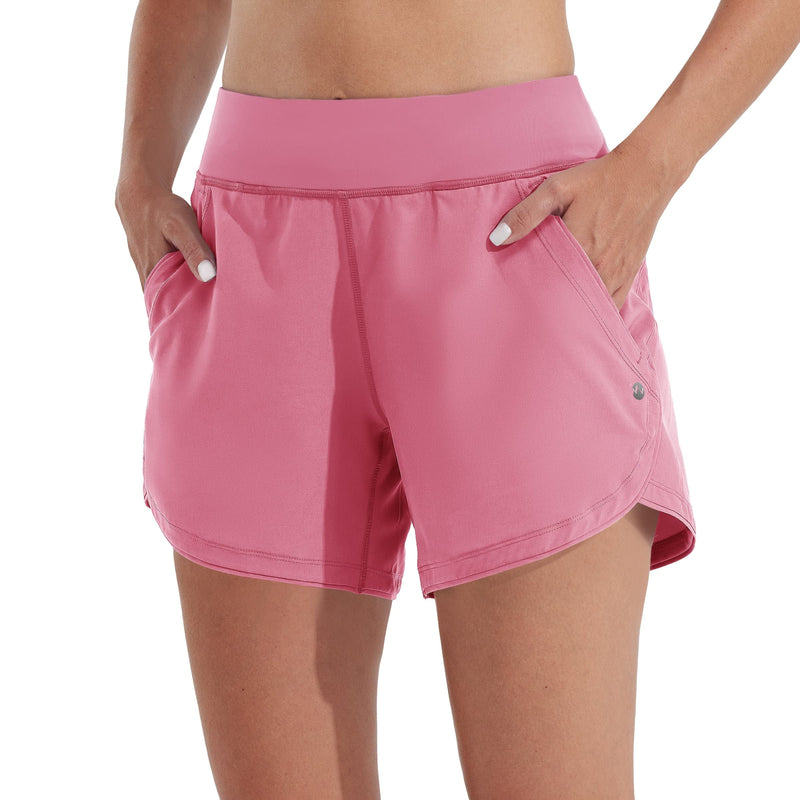 Willit Women's 5" Swim Board Shorts Quick Dry Beach Swimming Shorts UPF 50+ High Waisted Liner Pockets 5" INSEAM 4 Peach