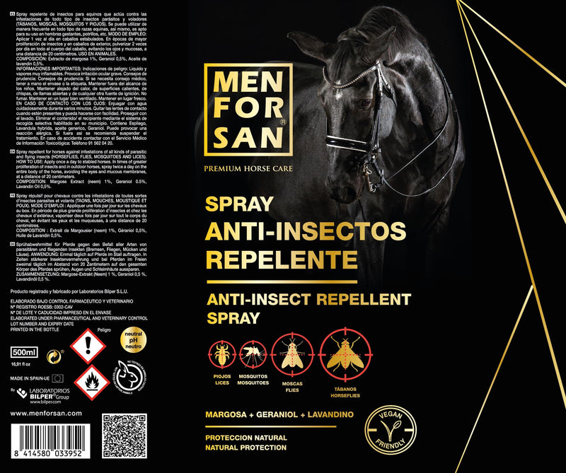 MENFORSAN Anti-Insect Repellent Spray, 500ml | with Margosa, geraniol and lavandin | Organic, 100% Natural | Premium Horse Care