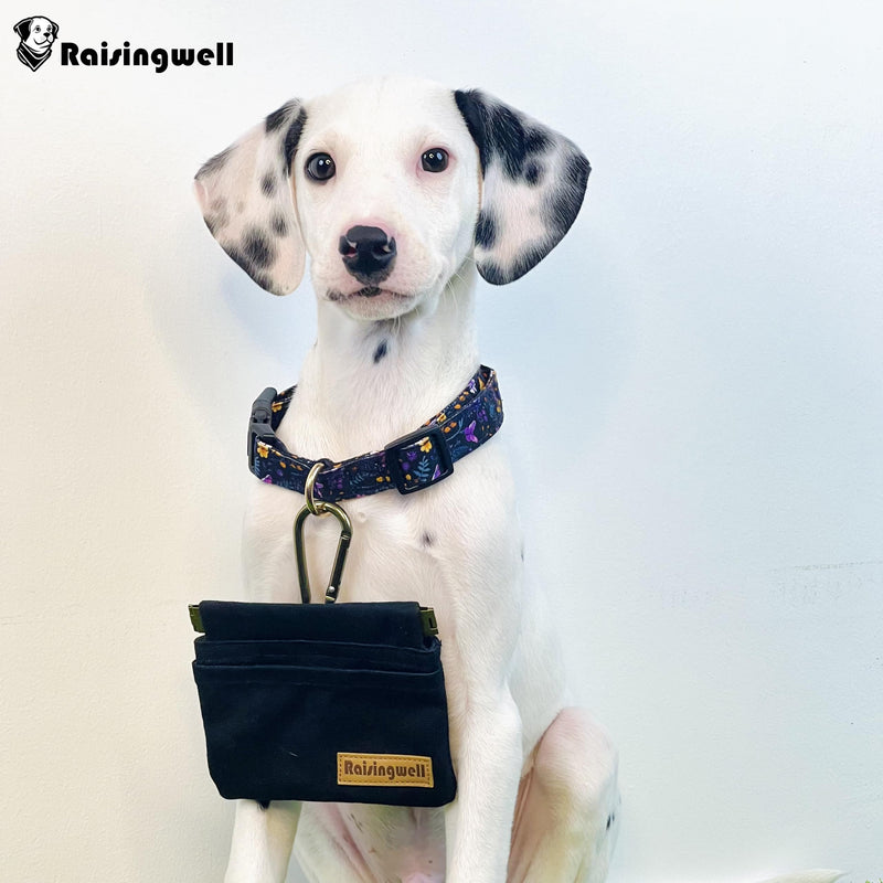 Dog Treat Pouch, Black Pocket Sized Pet Training Pouch, Cotton Fabric, Hand Free Dog Walking Bag with Carabiner, Self-Closing Pet Feed Snack Reward, for Pet Puppy Travel or Outdoor Use a.Black - BeesActive Australia