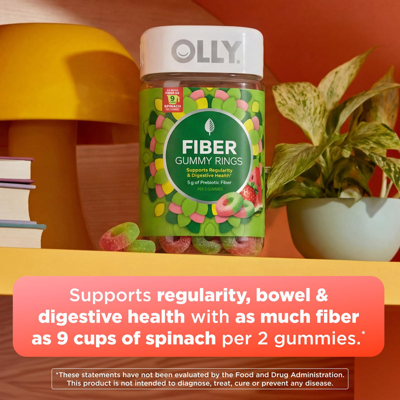 OLLY Fiber Gummy Rings Digestive Health Supplement, Berry Melon - 100 Count 100 Count (Pack of 1)