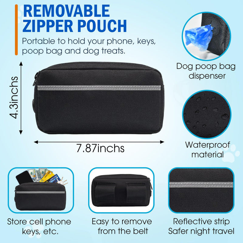Hands Free Dog Leash with Waist Belt – No-Pull Bungee, Dual Padded Handles & Zipper Pouch for Running, Walking & Training – Adjustable Waist Leash for Large & Medium Dogs (Black) Black