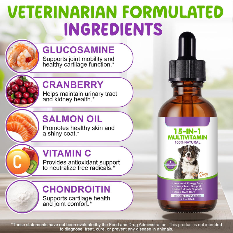 Dog Multivitamin - Strengthening Immune System & Supporting Bones and Joints｜Supplements & Vitamins for Dogs Supporting the urinary tract｜Dog Multivitamins and Minerals Caring for Skin & Coat - 60ml