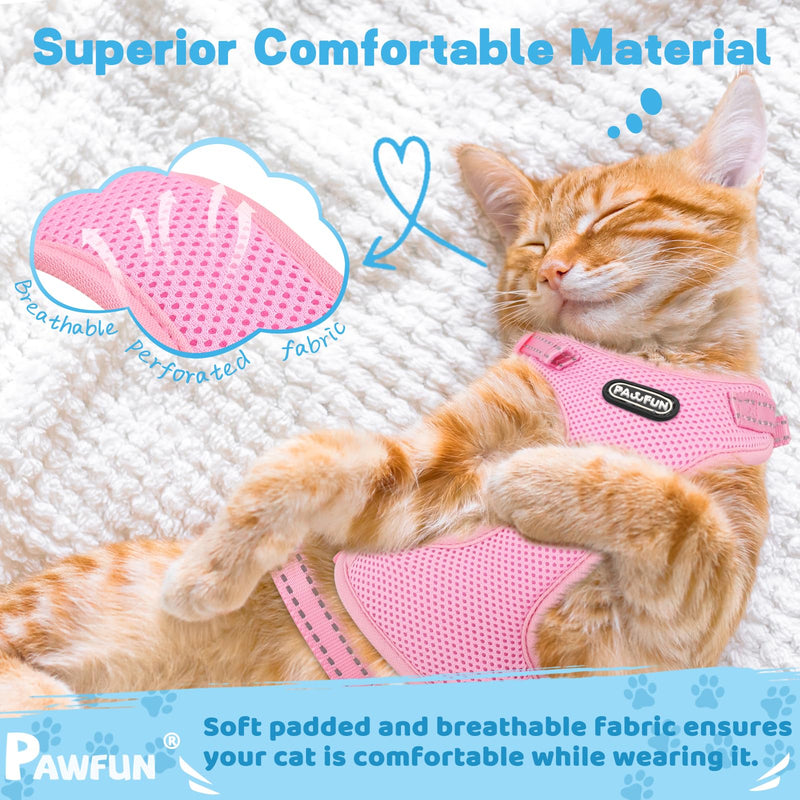 Fully Escape Proof Cat Harness and Leash Set for Walking, Adjustable Soft Kitten Vest with Reflective Strip for Small Medium Large Adult Cats, Breathable Kitty Harness,Pink M M(Neck Girth 13in-15.5in) Pink - BeesActive Australia