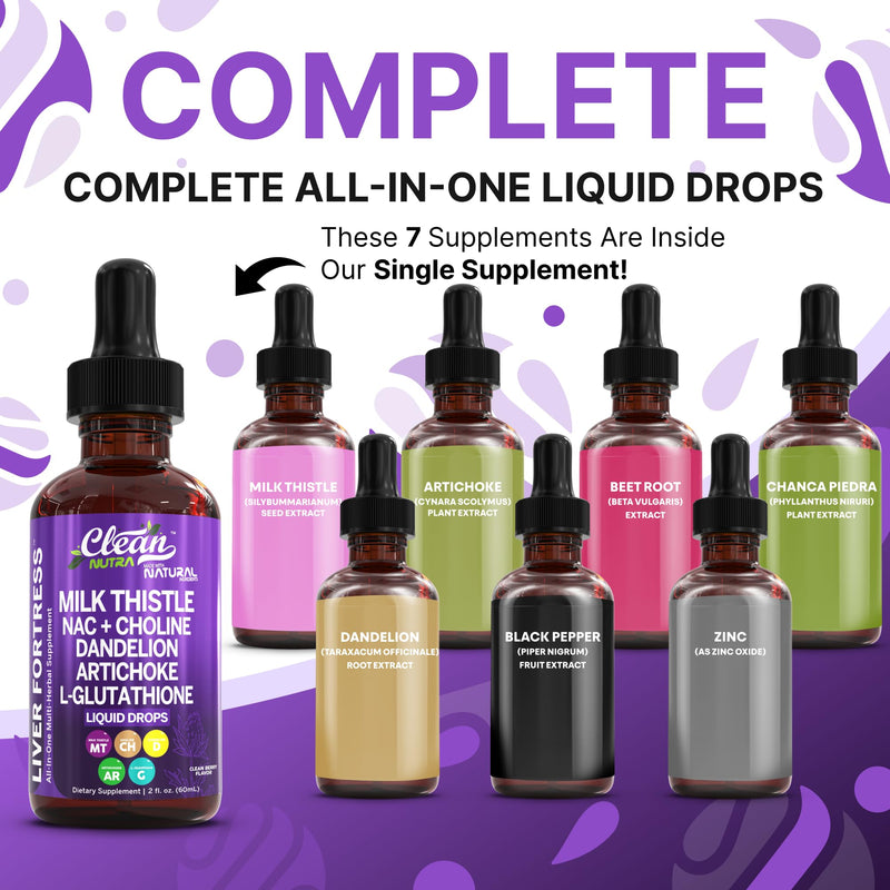 Clean Nutraceuticals Milk Thistle NAC Liver Cleanse Detox & Repair Supplement Liver Support Liquid Drops with Dandelion Extract, Artichoke, Chanca Piedra, Choline, L-Glutathione, Burdock, Schisandra 1 - BeesActive Australia