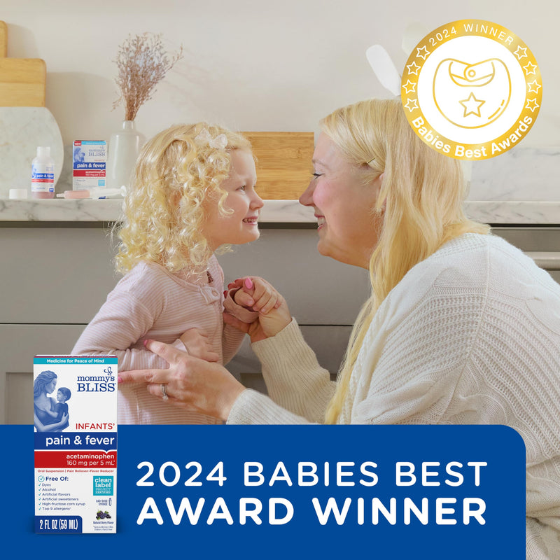 Mommy's Bliss Infants' Pain and Fever Reducer, Baby Acetaminophen, Dye Free, Delicious Mixed Berry Flavor, Ages 2+, 2 Fluid Ounces