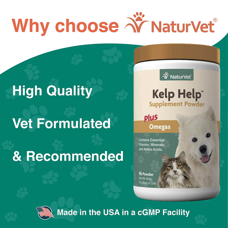 NaturVet Kelp Help Plus Omegas Skin and Coat Supplement for Dogs and Cats, Powder, Made in The USA with Globally Source Ingredients 1 Pound 1 Pound (Pack of 1) - PawsPlanet Australia