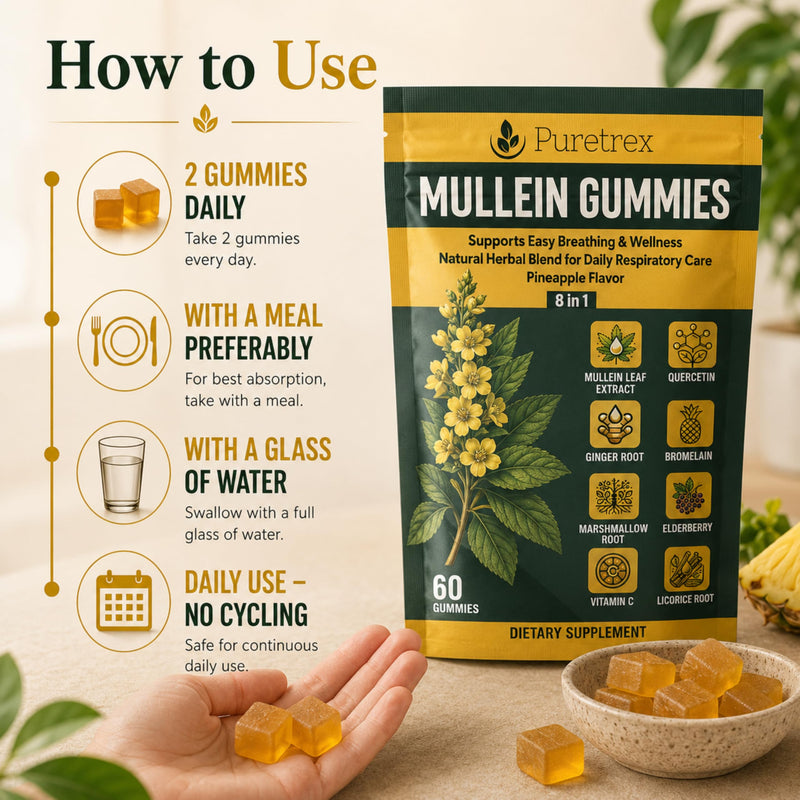 Mullein Gummies 60 Count, Elderberry, Vitamin C, Pineapple Flavor