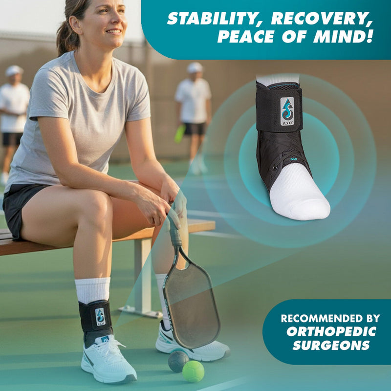 Med Spec ASO Ankle Stabilizer - Lace Up Ankle Brace for Sprained Ankle and Peroneal Tendonitis, Orthopedic Ankle Support for Men, Women, Adults, Teens and Kids, Sports Injury Recovery Black Medium