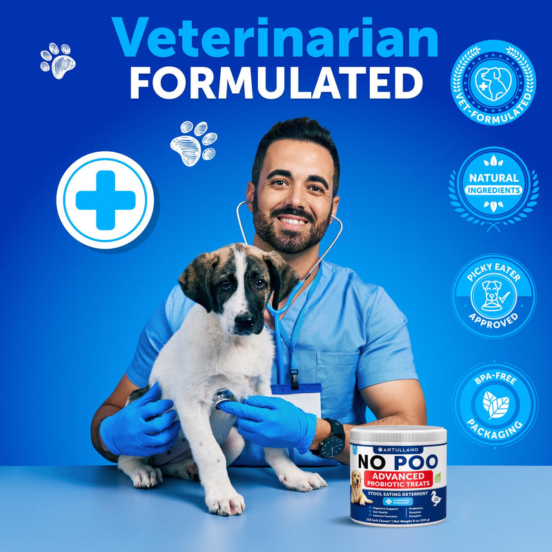 No Poo Chews for Dogs - Coprophagia Stool Eating Deterrent - Stop Eating Poop Treats with Probiotics, Digestive Enzymes, Pumpkin - Prevent Dog, Puppy from Eating Poop - Gut Health Support Supplement 120 chews Pecking Duck