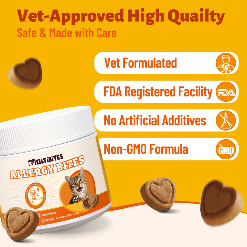220g Cat Allergy Relief Bites - with Colostrum,Lysine,Taurine for Cats & Probiotic - Immune Support, Skin and Coat for Cats & Cat Digestive Support - Skin and Coat Supplement