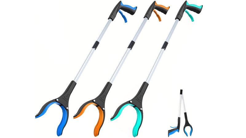 32" Grabber Reacher Tool (2-Pack), Foldable Trash Picker Upper with 360° Rotating Jaw & Magnetic Tip, Heavy Duty Reaching Assist Stick for Seniors, Post Surgery Recovery Must Haves Mobility Aid Blue+orange