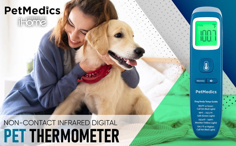PetMedics by iHome Cat & Dog Thermometer for Pets Ear or Belly No Contact Scan - Large Number Digital Lit Display - Batteries Included - Canine and Pet Fever Detection