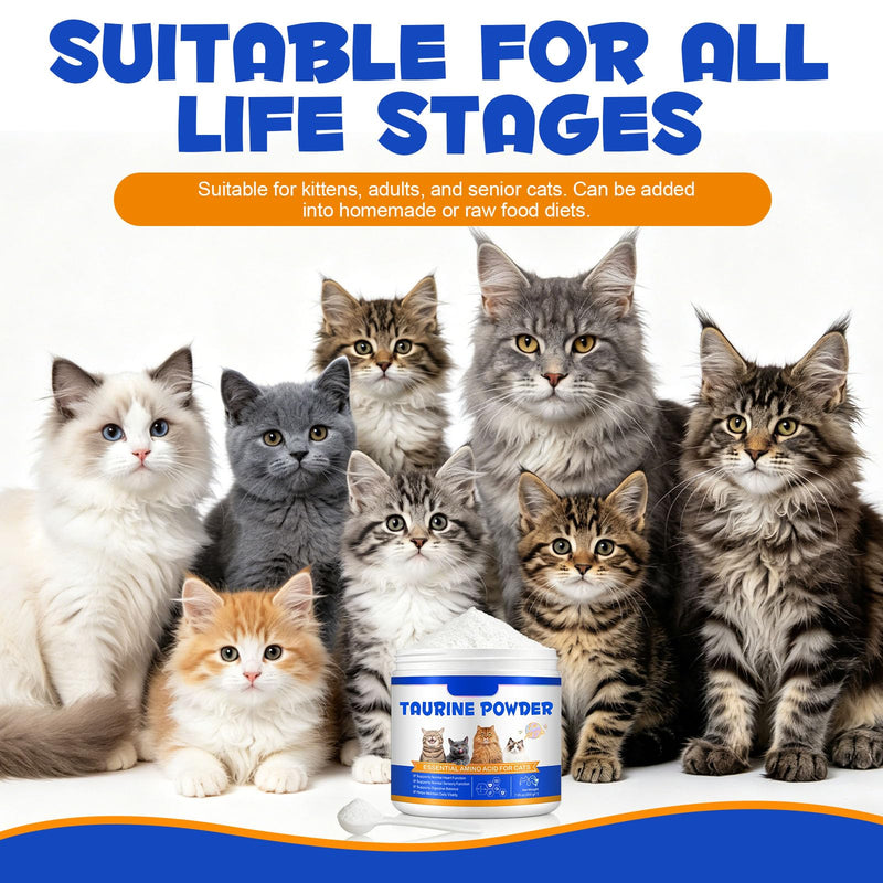 Taurine for Cats, Pure Taurine Powder Supplement for Cats, Supports Heart, Vision Health & Immune System, Odorless & Easy to Mix with Wet & Dry Food, 200g