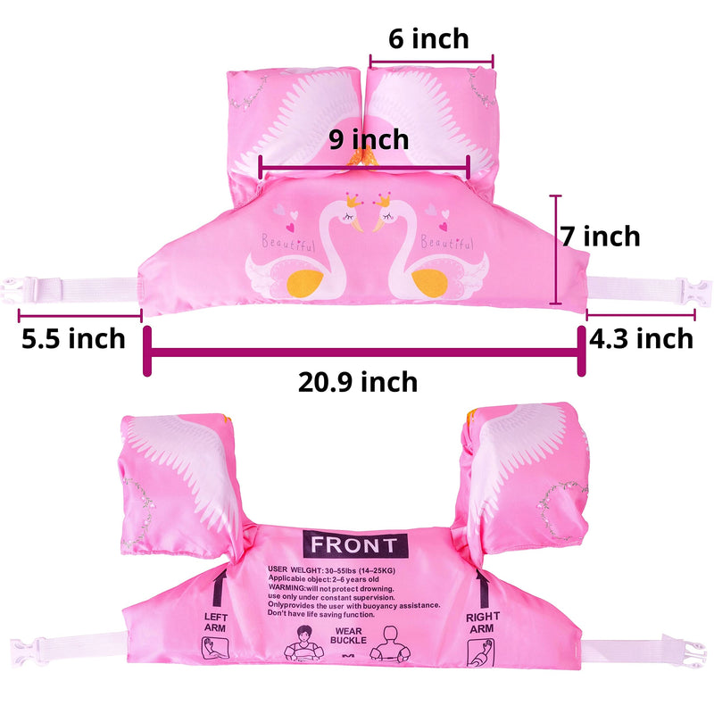 Puddle Swim Jumper for Girls & Boys 22 to 66 Pounds - Swim Vest, Jackets, Floaties, Arm Floats, Puddle/Paddle Pal for 22-30-40-50-55-66 lbs Kid Toddler, Child Pink Swan