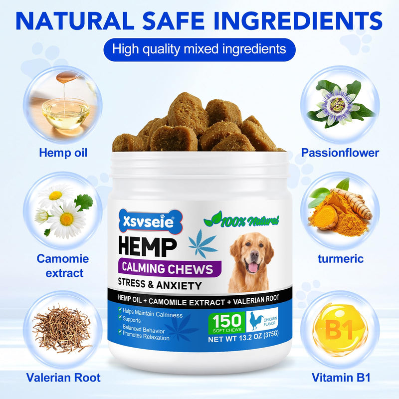 Calming Dog Treats 150 Count - Calm down for Dogs - Reduce Stress Relief, Separation, Barking, Fireworks, Thunderstorms - 100% Natural Ingredients dogs calming Treats (Chicken)
