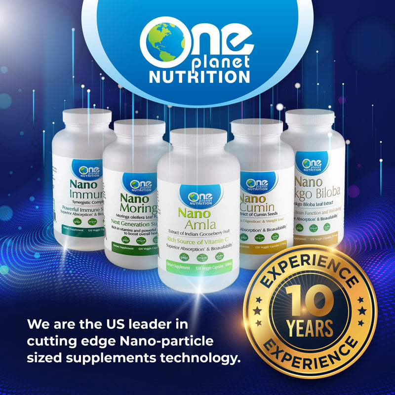 One Planet Nutrition Nano Amla 500 mg Veggie Capsules (120 Servings), Amla Fruit Extract, High in Vitamin C for Collagen Production & Immune Support, Non-GMO, Vegan, Gluten-Free
