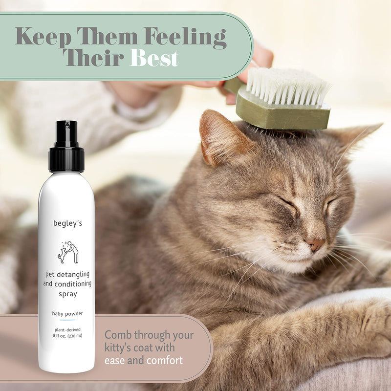 Begley's Pet Detangling Spray - Premium Essential Oil Scented Detangler Spray for Dogs, Puppies & Cats - Dog Leave in Conditioner Spray - Dematting Spray for Dogs & Pets - 8 oz, Baby Powder 8 Fl Oz (Pack of 1) - BeesActive Australia