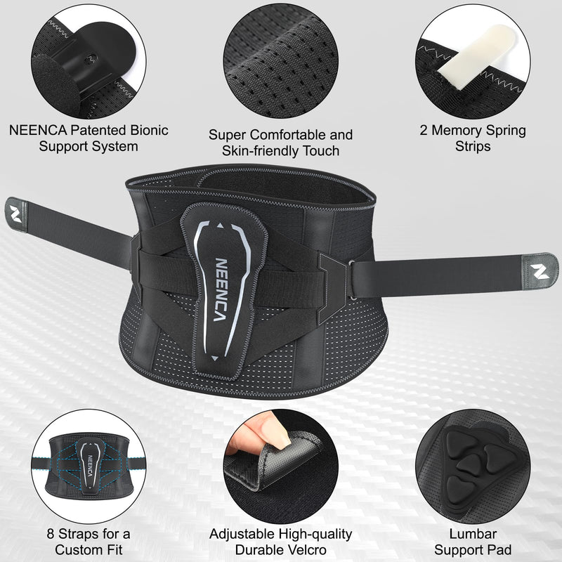 NEENCA Back Brace for Lower Back Pain with Bionic Support System, Adjustable Lumbar Support Belt for Women & Men with Lumbar Support 3D Pad, Breathable Mesh for Herniated Disc, Sciatica, Scoliosis... Medium Black-Single