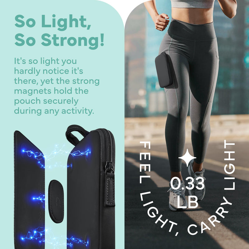 Running Phone Holder – Max Comfort Lightweight Magnetic Pouch for Running & Fitness, Strap-Free Hands-Free Carrier for Waist, Thigh or Chest – Splash Resistant, Breathable – Fits All Phones – Black
