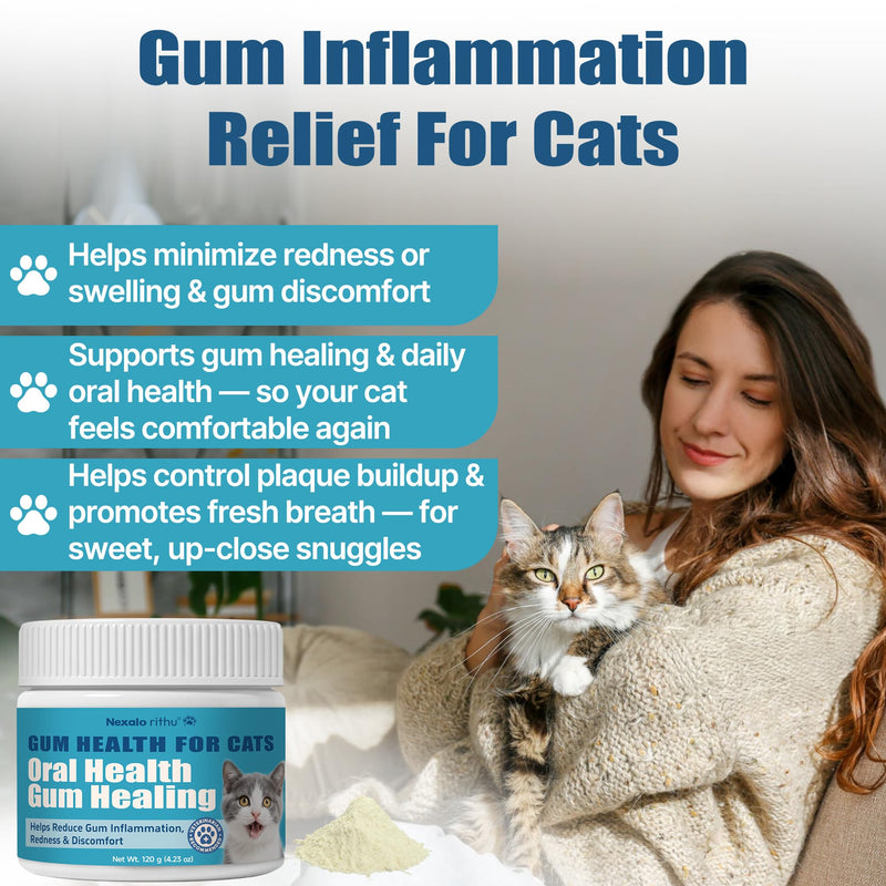 Cat Dental Care – Cat Gingivitis Treatment, Helps Reduce Gum Inflammation, Redness & Oral Discomfort, Tackles Gum Disease, Plaque & Tartar Control, Natural Vet-Developed Formula, 4.23 oz (120 g)