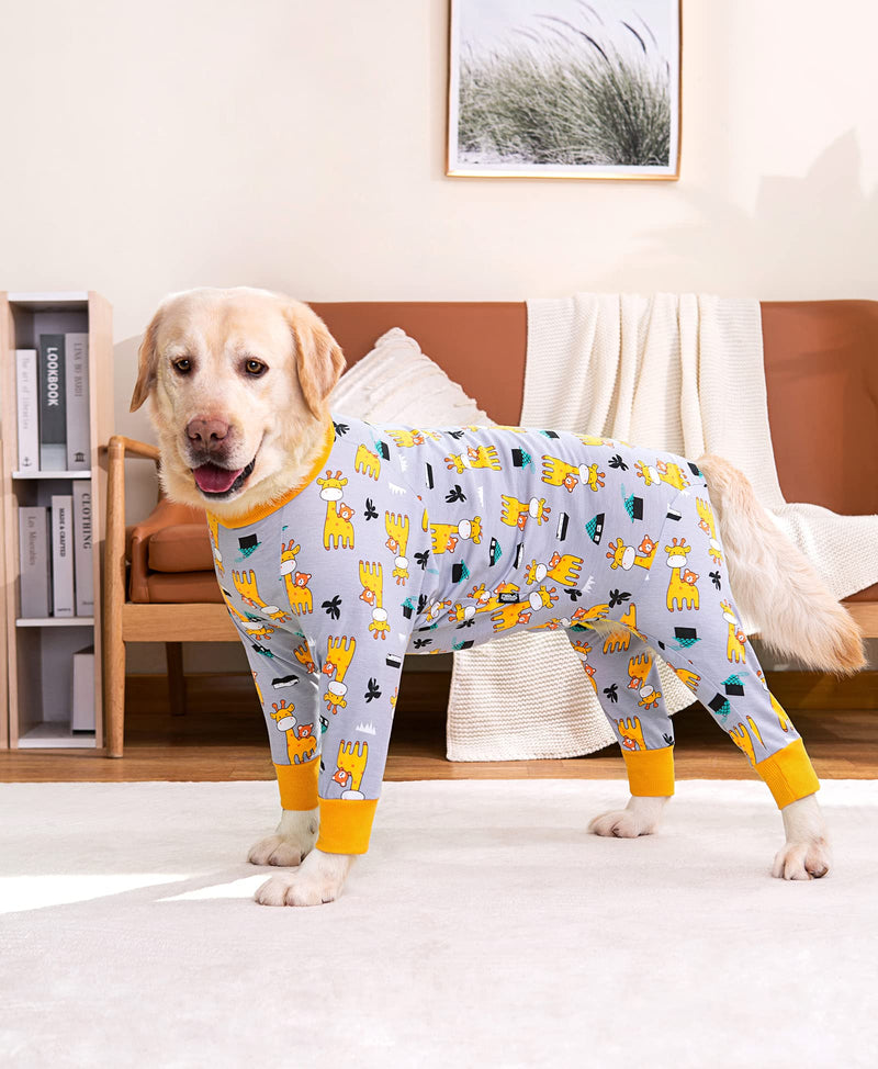 BT Bear Large Dog Clothes, Elastic Pet Onesie Protect Joints Anti-Hair Anti Licking, Wound Protection Pet Pajamas Dog Jumpsuit for Medium Large Dogs (XXXL, Gray Giraffe) XXX-Large - BeesActive Australia