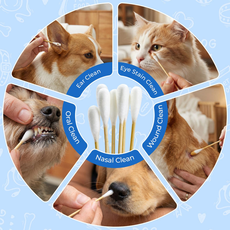 6 Inch Large Cotton Swabs for Dog Ear Cleaning - Extra Long Handle Dog Ear Swabs, Soft & Absorbent Big Cotton Tips, Perfect for Pet Care & Daily Grooming (100 Pcs) 1 pack 100 pcs