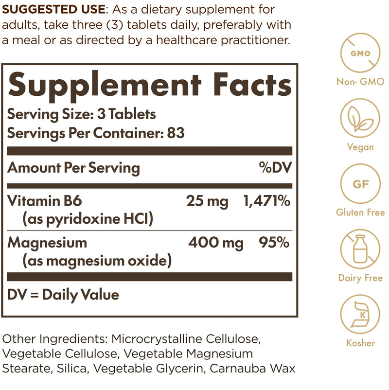 Solgar Magnesium with Vitamin B6, 250 Tablets - Energy Metabolism 250 Count (Pack of 1)