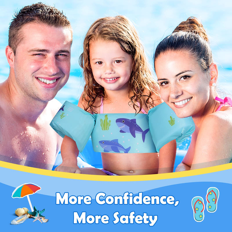 MoKo Swim Arm Band for Kids 20-30-40-50lbs, Toddler Swim Vest Cute Cartoon Swimming Wings Pool Floats Sleeve Children Water Sports Learning Swim Training Equipment, Blue A-Blue Shark for kids 20-50 lbs