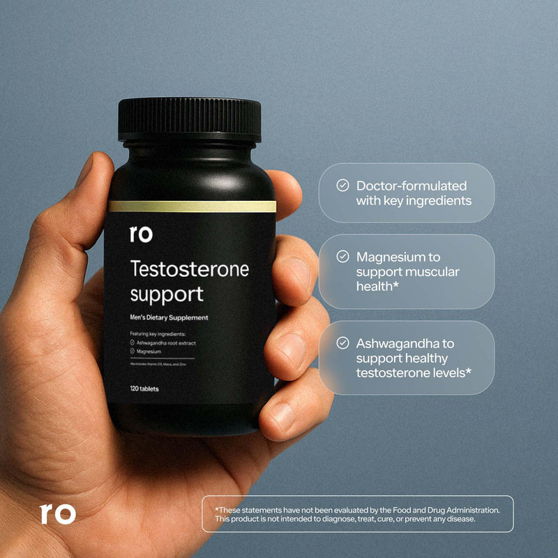 Ro Testosterone Support for Men, 120 Tablets | Daily Nutritional Supplement, Ashwagandha to Support Healthy Testosterone Levels, Magnesium to Promote Muscular Health 120 Count (Pack of 1)