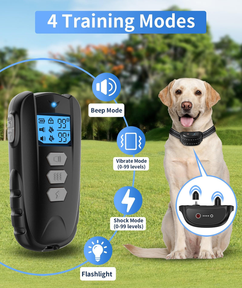 Dog Training Collar with Remote - Shock Collar for Dogs, Waterproof Electric Collar with Flashlight Beep Vibration Shock Modes Rechargeable Dog Shock Collar for Small Medium Large Dogs Grey - BeesActive Australia