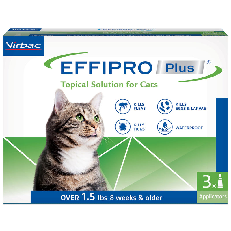 Virbac EFFIPRO Plus Topical Solution for Cats Over 1.5 lbs, 3 Month Supply, Non-Perishable