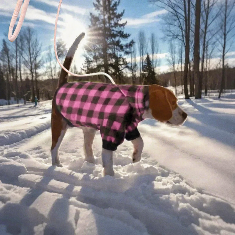 Dog Winter Cotton-Padded Clothes Boy Small Coat Medium Puppy Plaid Jacket Large Size Pet Girl Extra Hoodie (Pink L) Pink - BeesActive Australia