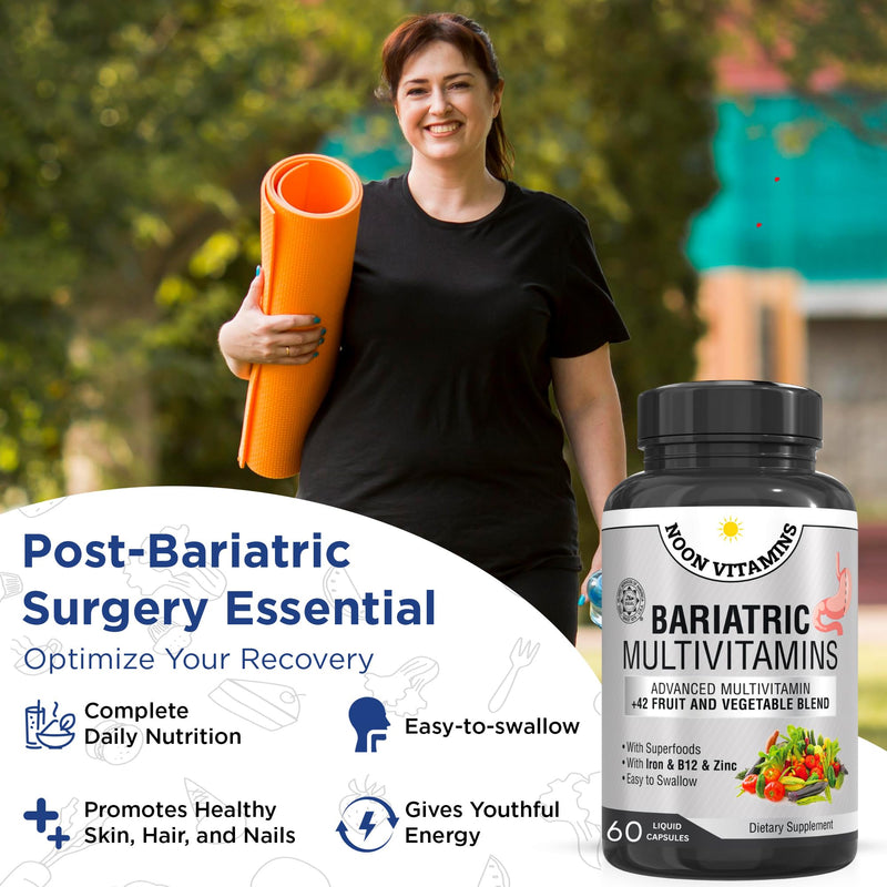 Bariatric Multivitamin with Iron for Women & Men - All-in-One 42 Superfood Blend for Energy & Immune Support - Post-Surgery Recovery, Easy-to-Swallow, Halal, Made in USA (60 Liquid Capsules) 60 Capsules