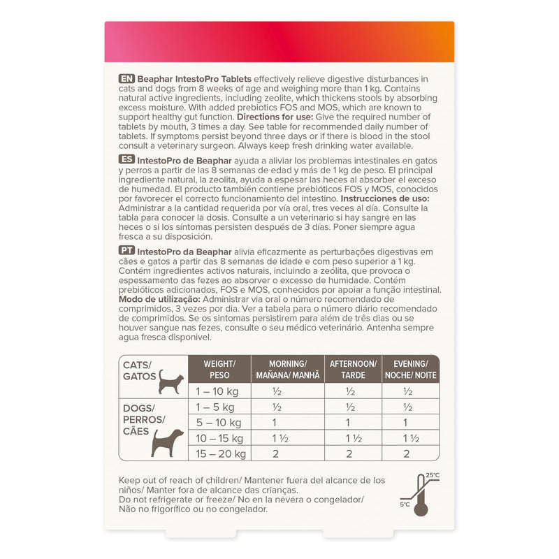 Beaphar – IntestoPro Prebiotic Stool Firming Tablets for Cats and Small Dogs (<20kg) – Natural Active Ingredients – Aids digestive upsets and diarrhoea - Supports Healthy Gut Function – 20 Tablets 20 Tabs Small Dog Tablets