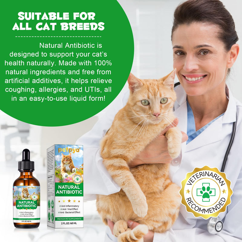 Antibiotics for Cats, Natural Antibiotics for Cats, Cat Antibiotics for Infection Supports Immune & Cats Allergy Relief, Cat Multivitamin UTI Drops Natural Supplement for All Ages & Breeds