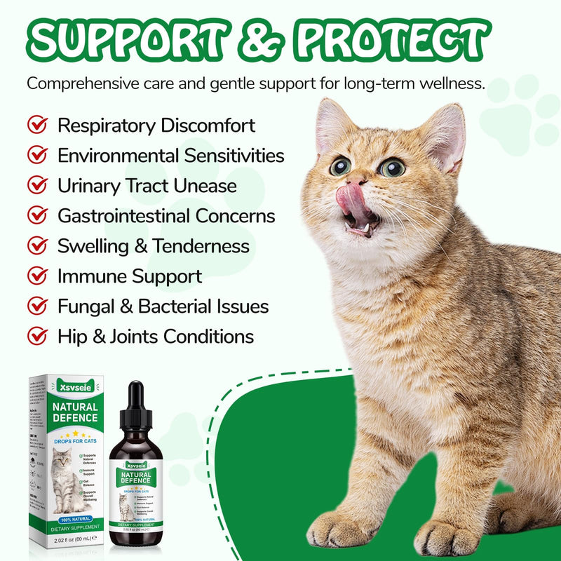 Antibiotics for Cats, Cat Antibiotics for Infections, Natural Antibiotics for Cats Immune Drops Help Supports Allergies, Itching, Coughs, Skin, 60ml, Bacon Flavor (1 Pack) 1 Pack