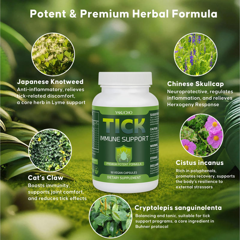 Tick Immune Support, Herbal Blend with Japanese Knotweed, Cat’s Claw, Chinese Skullcap, Cryptolepis, Supports Detox, Inflammatory Balance & Immune Strength, 90 Vegan Capsules, Non-GMO, Gluten