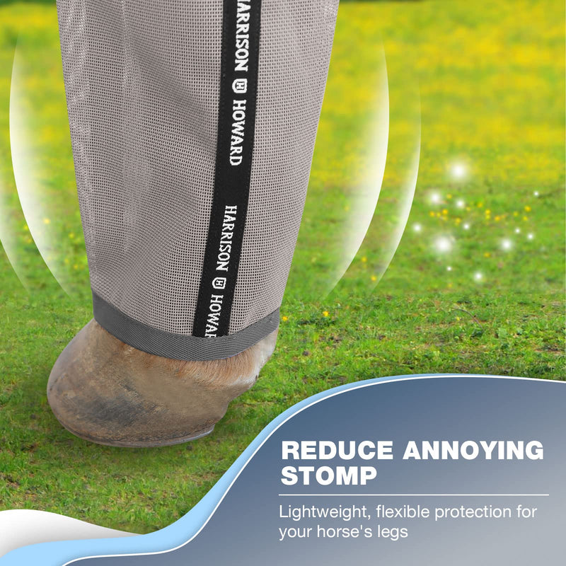 Harrison Howard Loose-Fitting Horse Fly Boots UV-Protective, Breathable, Tear-Resistant Fine Mesh Leggins Stay-on Comfortable Fly Boots with Ultra-Soft Wool Trim (Set of 4) Original Grey Pony (Small) Pony (Small) - BeesActive Australia