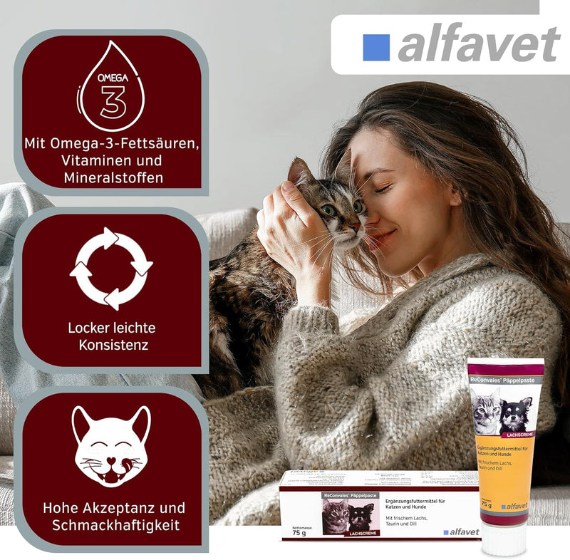 alfavet, ReConvales Päppelpaste, pack of 3, salmon cream, supplementary food for cats and dogs, 3 x 75g tube - BeesActive Australia