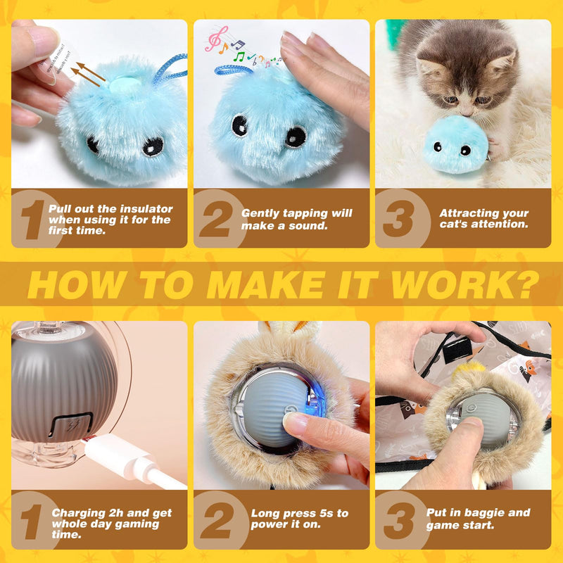 Interactive Cat Toys Ball Rechargeable Smart Automatic Cat Toys for Indoor Cats Touch Activated Kitten Toy Cat Toys for Bored Indoor Adult Cats 2 Cat Toy Balls and A 28 Inch Play Mat - BeesActive Australia
